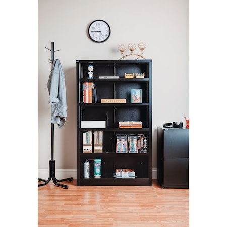 Global Industrial All Steel Bookcase 36 W x 12 D x 60 H Black 5 Openings 277441BK